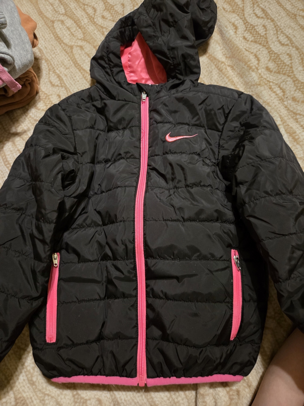 Nike Black Hooded Puffer Jacket with Pink Accents